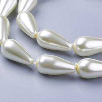 Lacrimi sticla perle alb unt 16x8mm (1buc)