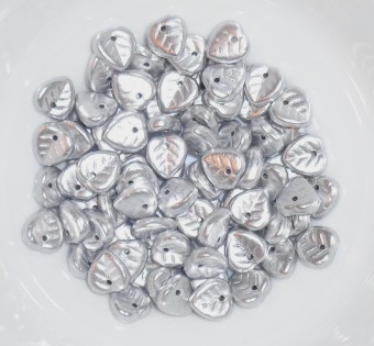 Margele sticla Cehia frunze mici 9mm argintiu metalic (00030/01700) - 10buc
