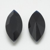 Cabochon sticla fatetat oval tuguiat 15x7mm negru (1buc)