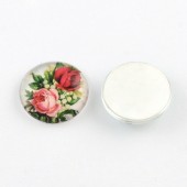 Cabochon sticla rotund 18mm flori mix (var.4) (1buc)