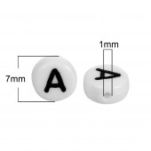 Margele Acril alfabet negru pe fond alb, litera 'A' 7mm - 50buc (calit.1)