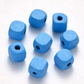 Margele lemn cub Bleu 10x10mm - 50buc
