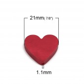Margele lemn inima rosie 21x19mm (mica), calit. 1 (1buc)