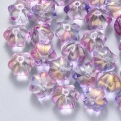 Margele sticla butoiase cu striatii roz-mov cu luciu auriu 11x10x8mm (1buc)