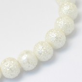 Perle sticla 10mm alb texturate - 10buc