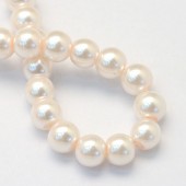 Perle sticla alb unt-rose 6mm - sirag cca 140buc