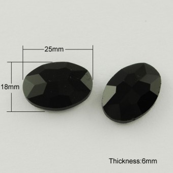 Cabochon sticla fatetat oval 25x18mm negru, cu spate usor bombat (1buc)