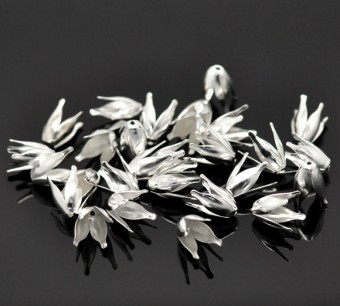  Capacel decorativ placat cu argint lalea cu 4 petale, 13x8mm - 10buc