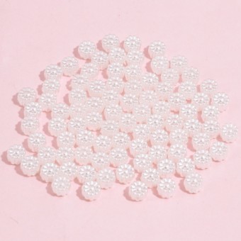 Margele acril floricele albe perlate 6x6mm - cca 200buc 
