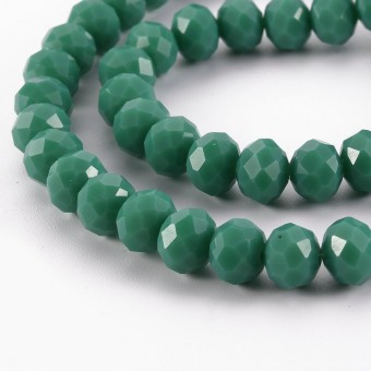 Margele sticla abac fatetate 8x6mm verde smarald mediu opac lucios - sirag cca 70buc 