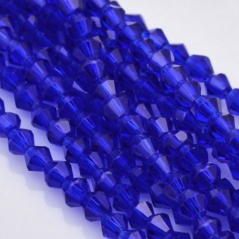 Margele sticla bicon fatetate 3mm albastru cerneala transparent - cca 125buc