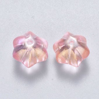 Margele sticla butoiase cu striatii roz pal cu luciu auriu 11x10x8mm (1buc)