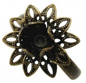 Baza inel bronz, cu floare de 17mm si boboc, ajustabil (1buc)