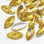 Cabochon sticla fatetat oval tuguiat 15x7mm galben auriu (1buc)
