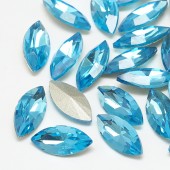 Cabochon sticla fatetat oval tuguiat 18x9mm bleu azur (1buc)