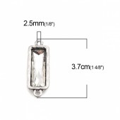 Conector argintiu antichizat cu cristal dreptunghi alb tr. 37x13mm (1buc)