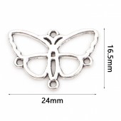Conector fluture cu 3 agatatori argintiu antichizat 24x16mm (1buc)
