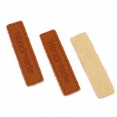 Etichete din piele maro, scris 'Handmade', fara gauri 40x10mm (1buc)