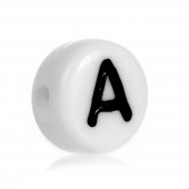 Margele Acril alfabet negru pe fond alb, litera 'A' 7mm - 50buc (calit.1)