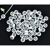 Margele Acril alfabet negru pe fond alb, litera 'D' 7mm - 50buc (calit.1)