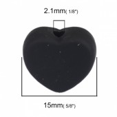 Margele acril inimi negru prafuit mat 15x13x6mm (1buc)