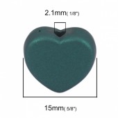 Margele acril inimi verde inchis prafuit mat 15x13x6mm (1buc)