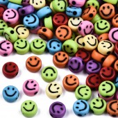 Margele acril mix cu Smiley, rotunde plate 7x3,5mm - 150buc 