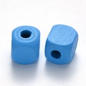 Margele lemn cub Bleu 10x10mm - 50buc