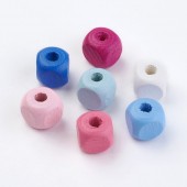 Margele lemn cub roz/bleu/alb 10mm latura - 50buc