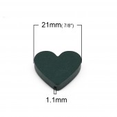 Margele lemn inima verde smarald 21x19mm, calit. 1 (1buc)