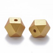 Margele lemn polihedron 10x10mm auriu, calit. 1 (1buc)