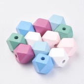 Margele lemn polihedron 12x12mm alb/roz/bleu, calit. 1 (1buc)
