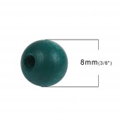 Margele lemn rotunde 8mm verde smarald, calit. 1 - 50buc