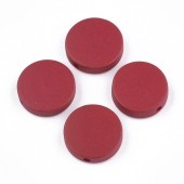 Margele lemn rotunde plate 15x4mm rosu inchis, calit. 1 - 20buc (p. promo)