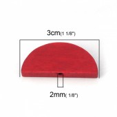 Margele lemn semicerc rosii 30x14x4mm (1buc)