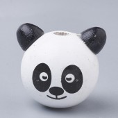 Margele mari lemn 3D cap de urs Panda alb/negru 29x25mm, calit. 1 (1buc)
