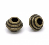 Margele metalice bronz rondele cu dungi 6mm diam - cca 25buc