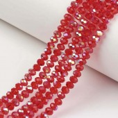 Margele sticla abac fatetate 10x7mm rosu tr. cu irizatii - sirag cca 70buc