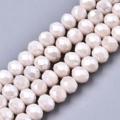 Margele sticla abac fatetate 4x3mm alb unt-rose perlat - sirag cca 125 buc