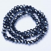 Margele sticla abac fatetate 4x3mm negru hematit perlat - sirag cca 127buc