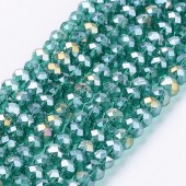 Margele sticla abac fatetate 3,5x2,5mm verde marin tr. cu irizatii - sirag 135buc