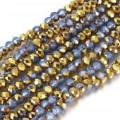 Margele sticla abac fatetate 6x5mm bleu-lila semi-placat cu auriu - sirag cca 87buc