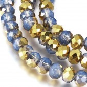Margele sticla abac fatetate 6x5mm bleu-lila semi-placat cu auriu - sirag cca 87buc