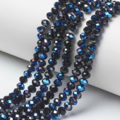 Margele sticla abac fatetate 6x5mm negru cu irizatii albastre - sirag cca 87buc