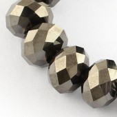 Margele sticla abac fatetate 8x6mm hematit-iris metalic - sirag cca 68 buc