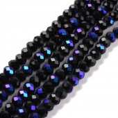 Margele sticla abac fatetate 8x6mm negru cu irizatii albastre/mov - sirag cca 65buc