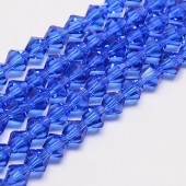 Margele sticla bicon fatetate 3mm albastru mediu transparent - cca 125buc