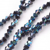 Margele sticla bicon fatetate 3mm negru cu irizatii albastrui - cca 125buc