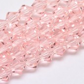 Margele sticla bicon fatetate 4mm roz pal transparent - 110buc