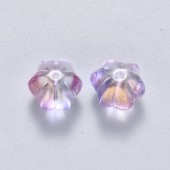 Margele sticla butoiase cu striatii roz-mov cu luciu auriu 11x10x8mm (1buc)